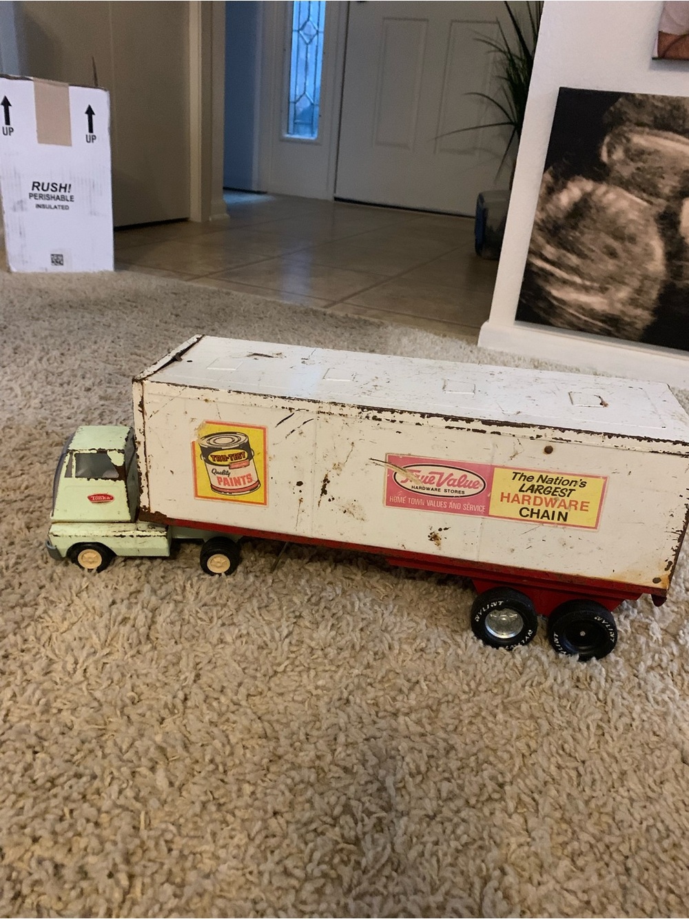 Tonka Cream and Red Semi Truck Trailer with Decal Graphics